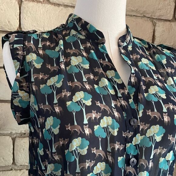 GAP Black Blue forest pattern Midi Dress - Picture 2 of 8